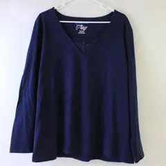 Just My Size Navy Blue Long-Sleeved Lace Detail Top Women's 2X
