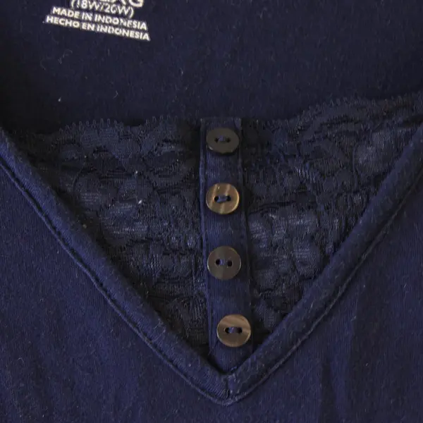 Just My Size Navy Blue Long-Sleeved Lace Detail Top Women's 2X