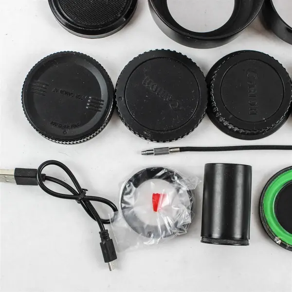 Lot of 15 Canon Camera Accessories Lens Caps USB Cable Strap Bundle Mixed Parts