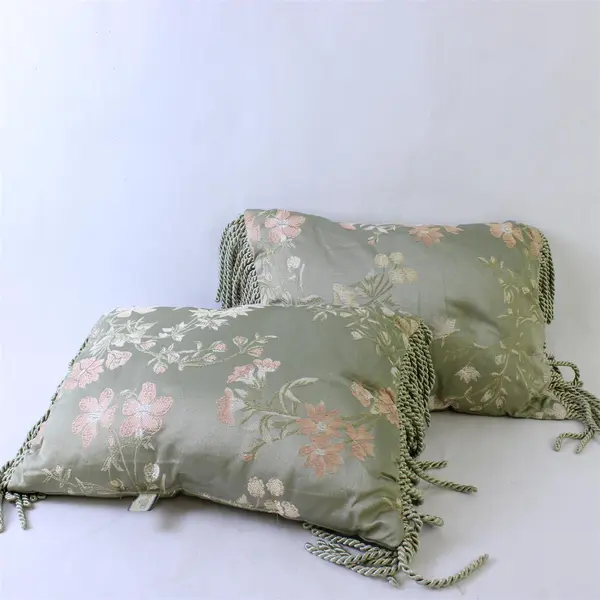 Lot of 2 Stratford Home Floral Throw Pillows Pastel Green Pink Fringe