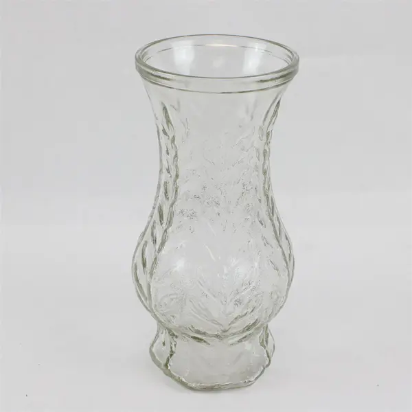 Vintage FTD 1978 Clear Pressed Glass Leaf Pattern 10in Floral Vase