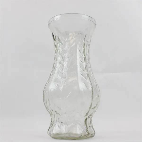 Vintage FTD 1978 Clear Pressed Glass Leaf Pattern 10in Floral Vase