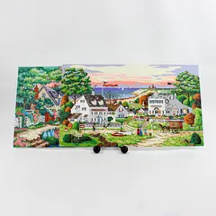 Lot of 2 Hand-Painted 'Cozy Cove' & 'English Cottage' 12x21 Paintings