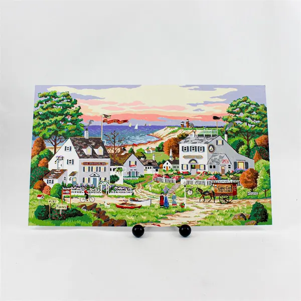 Lot of 2 Hand-Painted 'Cozy Cove' & 'English Cottage' 12x21 Paintings