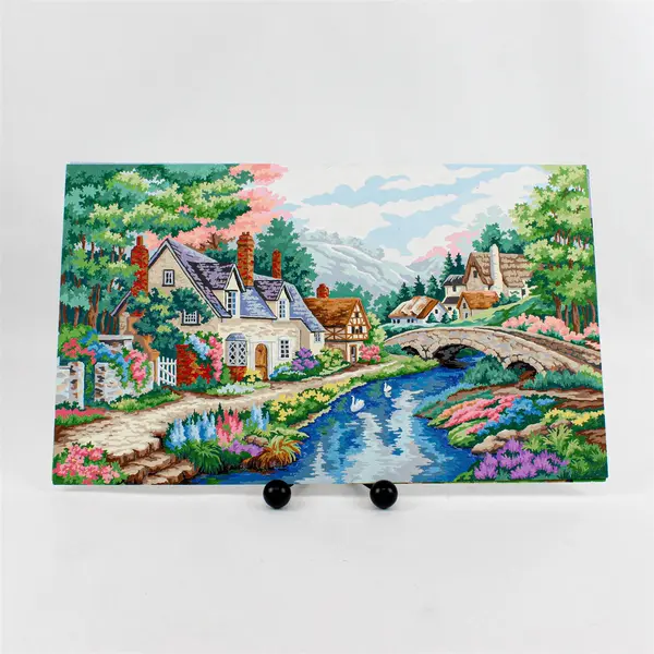 Lot of 2 Hand-Painted 'Cozy Cove' & 'English Cottage' 12x21 Paintings