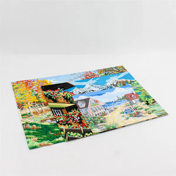Lot of 3 Pre-Painted Paint by Number Art Panels Beach Mountain Fall