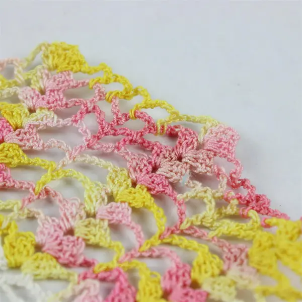 Vintage Handmade Crocheted White Pink and Yellow Doily 7"