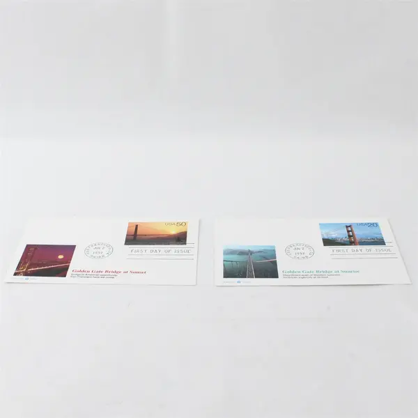 Set Of 2 Golden Gate Bridge 20c 50c 1997 FDC Postal Card Fleetwood Cachet 