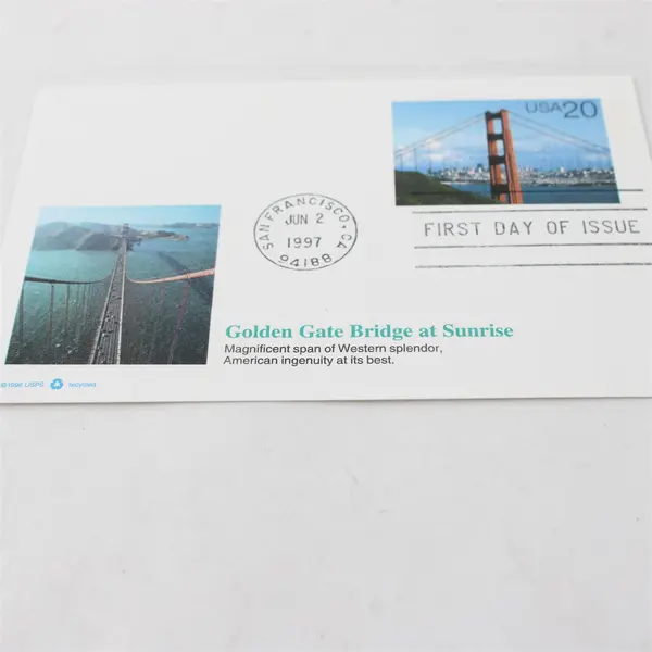 Set Of 2 Golden Gate Bridge 20c 50c 1997 FDC Postal Card Fleetwood Cachet 