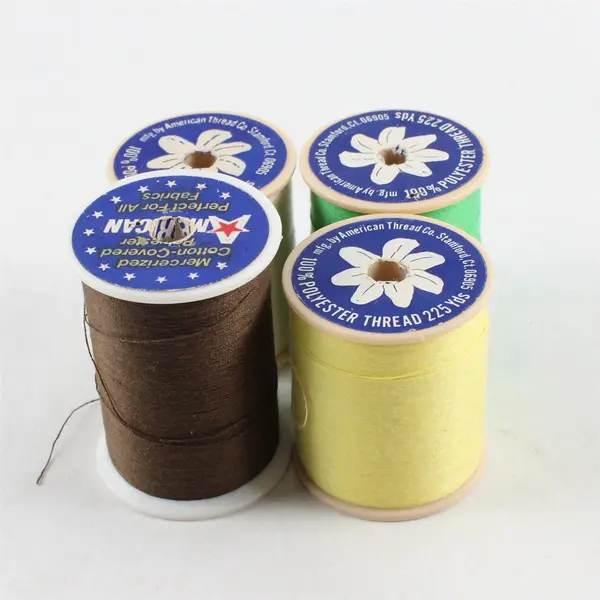 Lot of 4 American Thread Spools Brown White Yellow Green