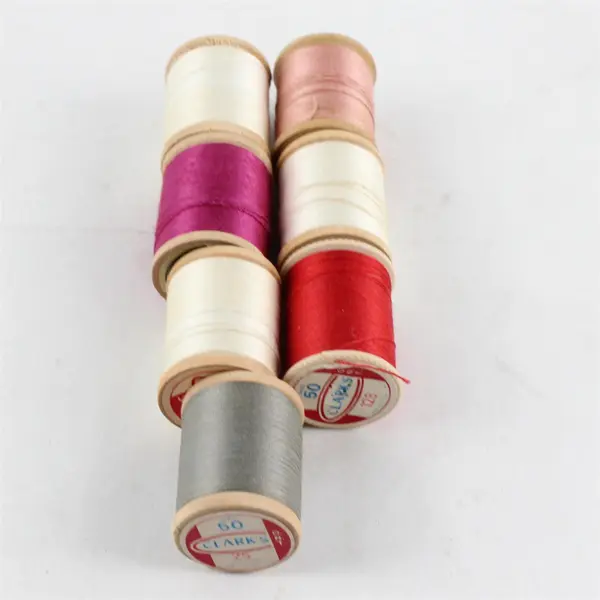 Lot of 7 Clarks Thread Spools Assorted Colors White Red Pink Grey