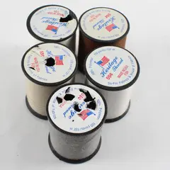 Lot of 5 Heritage Thread Spools Mixed Colors White Gray Tan Brown