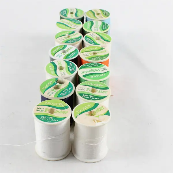 Lot of 14 Trusew Polyester Thread Spools White Green Blue Orange Black