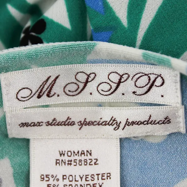 Max Studio Womens Floral Cap Sleeve Blouse Blue Green White XL