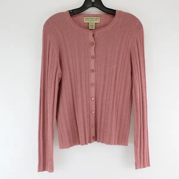 Jones New York Pink Petite Button Up Sweater Size Small