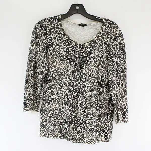 Talbots Petites Black White Pattern Cardigan Sweater Sz S