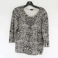 Talbots Petites Black White Pattern Cardigan Sweater Sz S