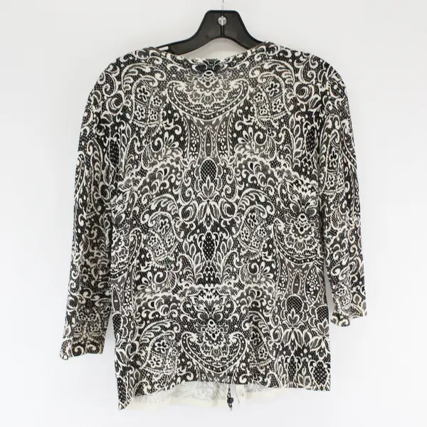 Talbots Petites Black White Pattern Cardigan Sweater Sz S