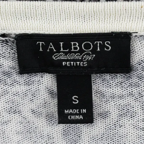 Talbots Petites Black White Pattern Cardigan Sweater Sz S