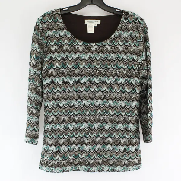 Coldwater Creek Women's Small Long Sleeve Blue and Brown Pattern Blouse 