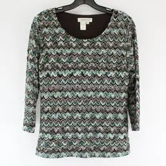 Coldwater Creek Women's Small Long Sleeve Blue and Brown Pattern Blouse 