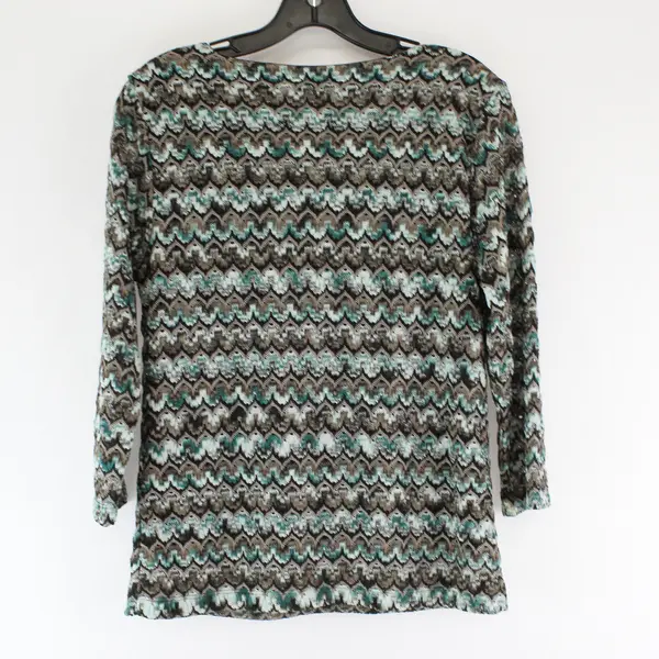 Coldwater Creek Women's Small Long Sleeve Blue and Brown Pattern Blouse 