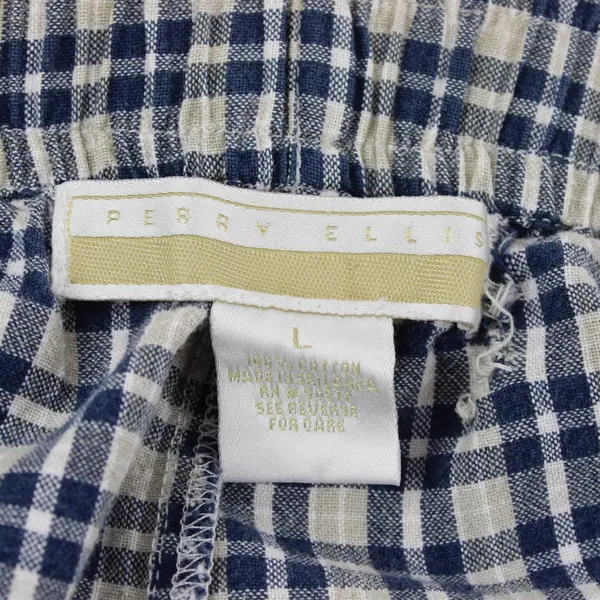 Perry Ellis Men's Blue and Gray Plaid Pajama Pants Size L