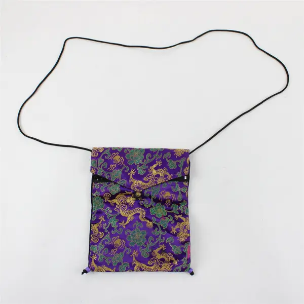 Small Purple Crossbody Bag Gold Dragon Brocade Flap Closure