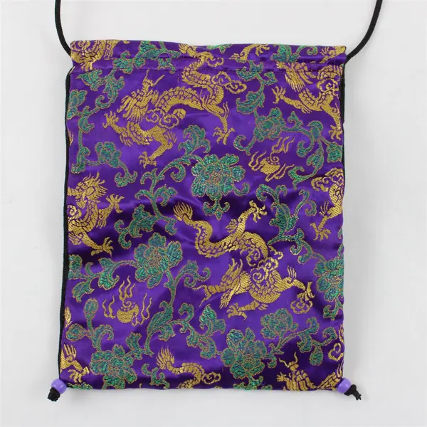 Small Purple Crossbody Bag Gold Dragon Brocade Flap Closure