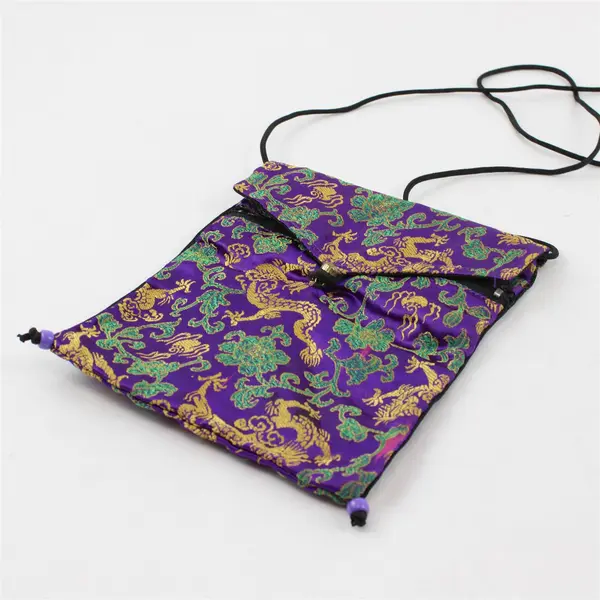 Small Purple Crossbody Bag Gold Dragon Brocade Flap Closure