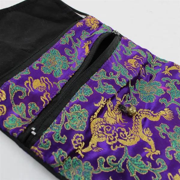 Small Purple Crossbody Bag Gold Dragon Brocade Flap Closure
