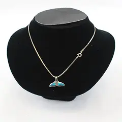 925 Sterling Silver Blue Enamel Whale Tail Pendant Necklace 16" Italy