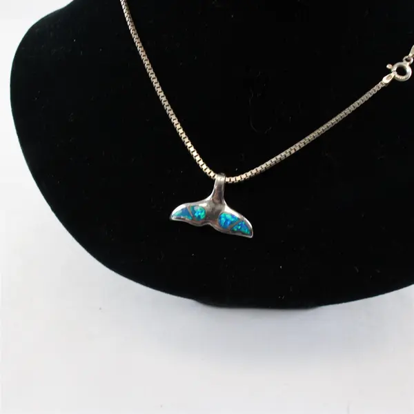 925 Sterling Silver Blue Enamel Whale Tail Pendant Necklace 16" Italy