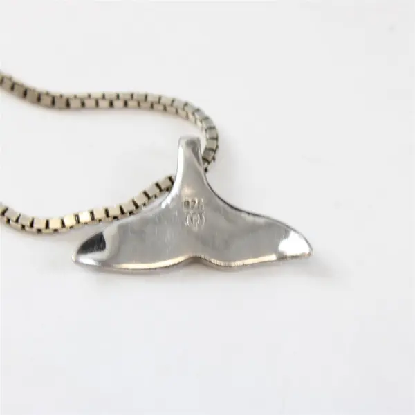 925 Sterling Silver Blue Enamel Whale Tail Pendant Necklace 16" Italy