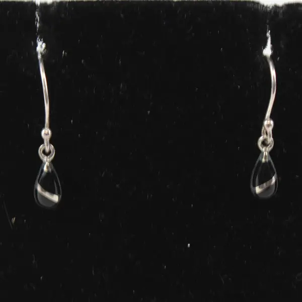 Silver-Tone Black Enamel Teardrop Drop Earrings