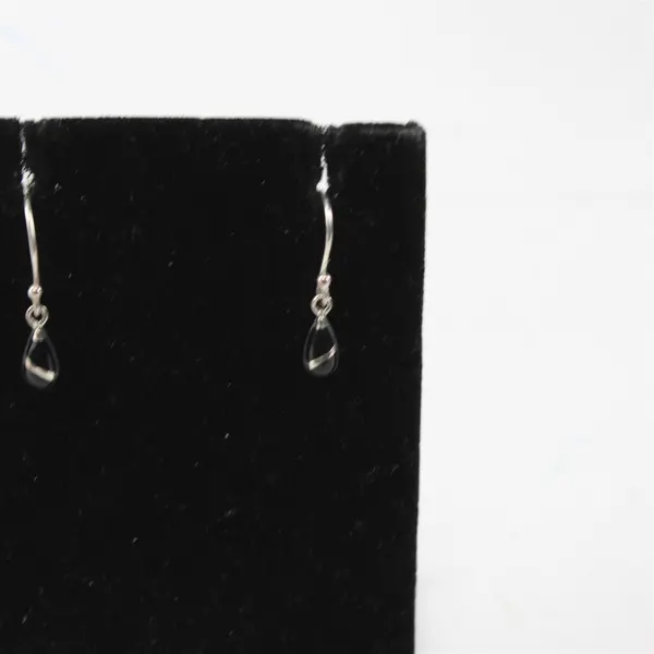 Silver-Tone Black Enamel Teardrop Drop Earrings