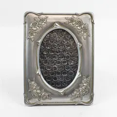 Vintage Silver-Painted Floral Design Rectangular Tabletop Picture Frame 3.5"x5"