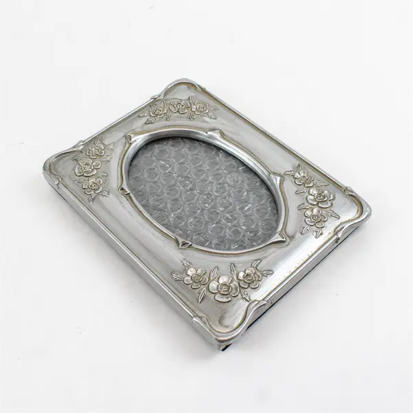Vintage Silver-Painted Floral Design Rectangular Tabletop Picture Frame 3.5"x5"