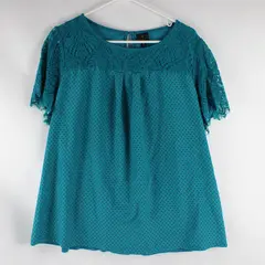 Worthington Black Polka Dot Teal Lace Detail Short-Sleeved Top Women's 1X