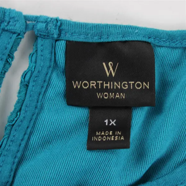Worthington Black Polka Dot Teal Lace Detail Short-Sleeved Top Women's 1X