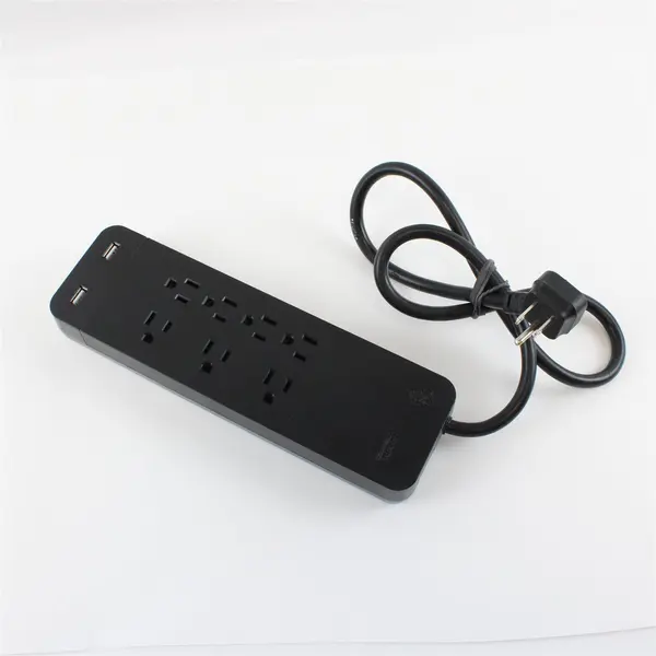 GE Black Surge Protector Power Strip 7 Outlet 2 USB-A Charging Ports