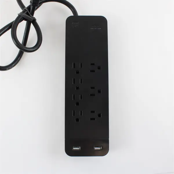 GE Black Surge Protector Power Strip 7 Outlet 2 USB-A Charging Ports