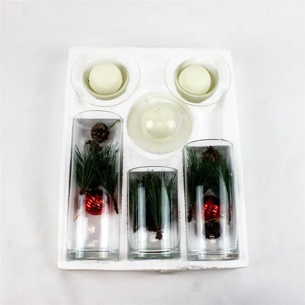 Linen N Things Holiday Collection 3 Filled Glass Candle Holders W/ Ball Candles