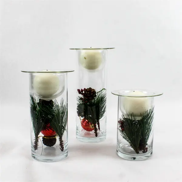 Linen N Things Holiday Collection 3 Filled Glass Candle Holders W/ Ball Candles