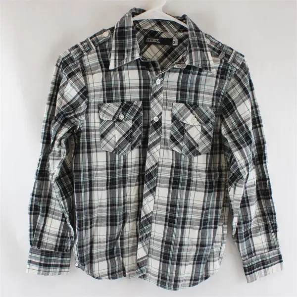 Jack Boys M Medium Plaid Flannel Button Up Shirt Gray White