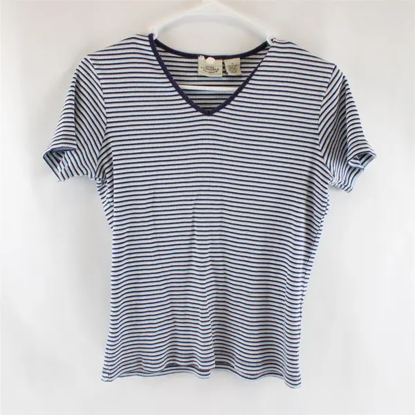 Genuine Sonoma Jean Company Blue and White Striped Short Sleeve Top Women's S