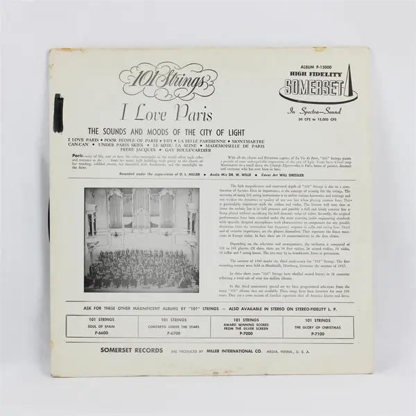 101 Strings I Love Paris Somerset P-13000 12" Vinyl LP