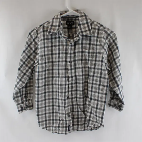 Children's Place Youth M White and Gray Button-Up Long Sleeve Shirt