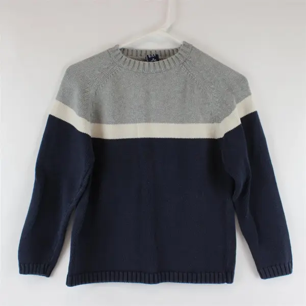 GAP Boy's Gray White and Blue Knitted Pullover Sweater Size M