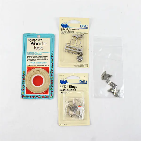 Lot of 4 Sewing Accessories Hook & Eye Wonder Tape D Rings Buckles Buttons